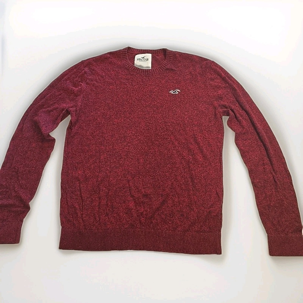 Hollister Men's Pullover Sweater Size Large L Burgundy Crew‎ neck Long Sleeve